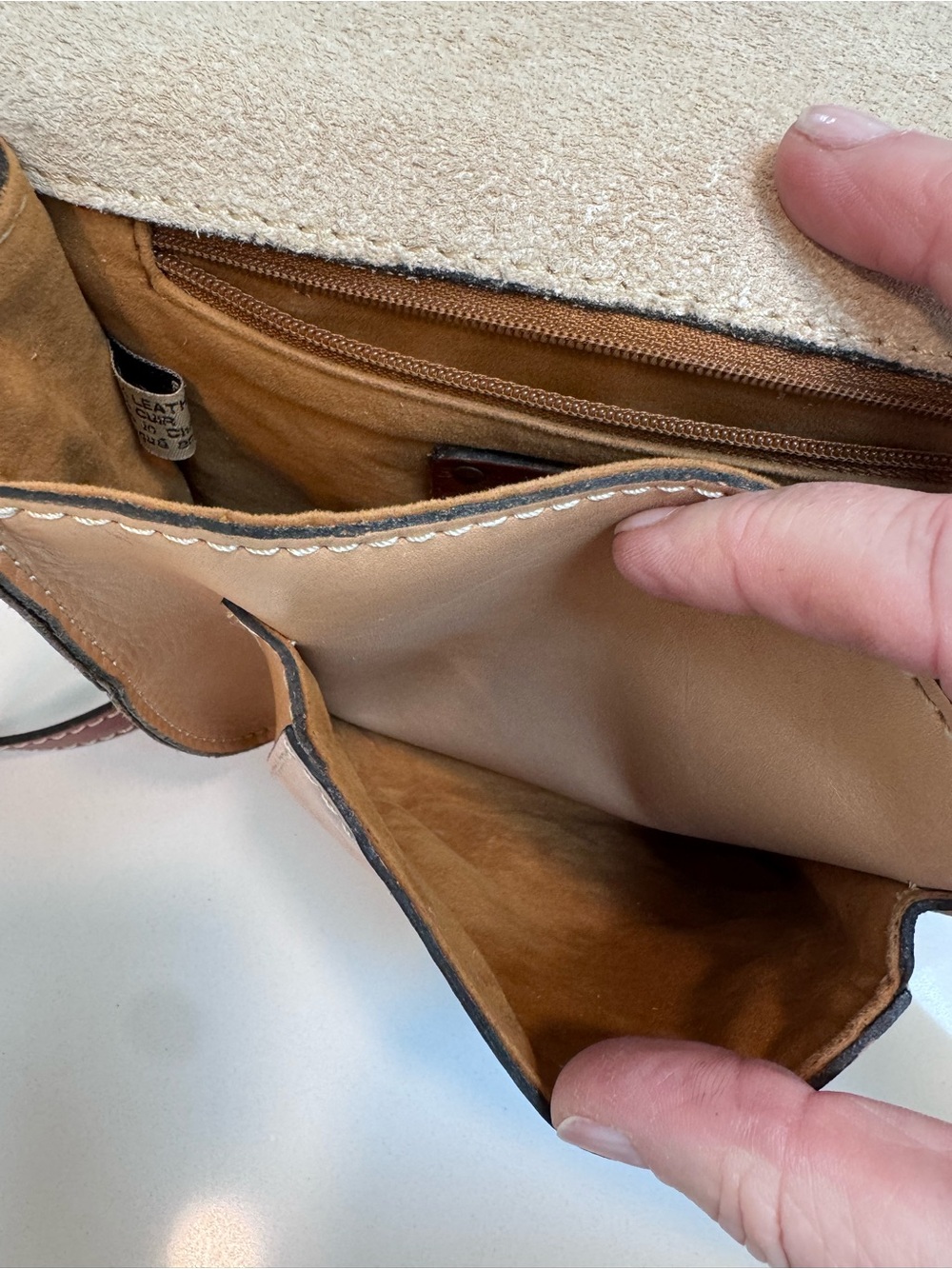 Patricia Nash Two-Tone Saddle Crossbody in Tan and Brown - Picture 8 of 9